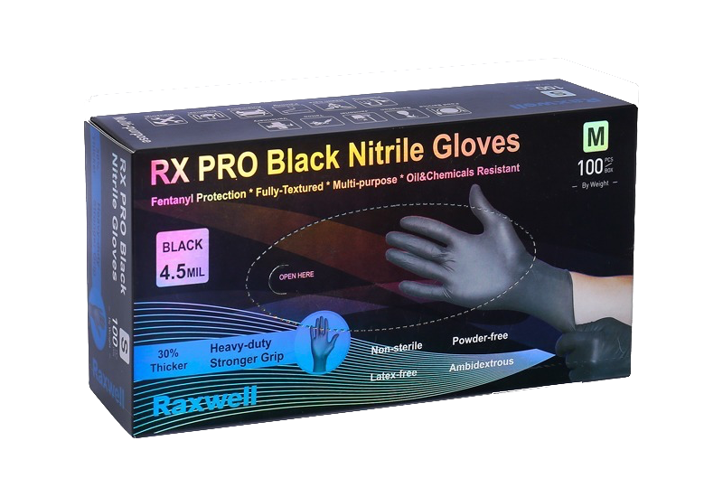 RX PRO Black Nitrile Gloves - 1,000 Case Count, 4.5 Mil Thick