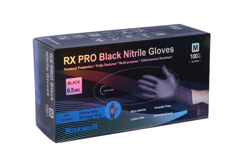 RX PRO Black Nitrile Gloves - 1,000 Case Count, 6.5 Mil Thick